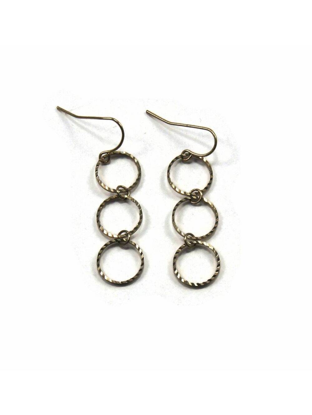 Vintage Gold Tone 3 Circle Dangle Earrings with Hook Backs for Pierced Ears.